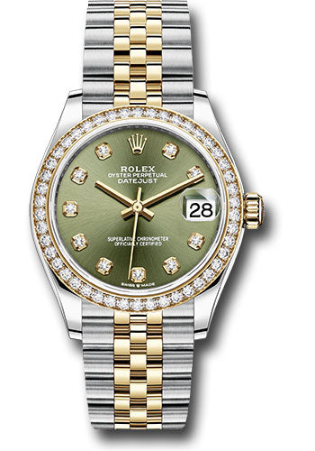 Rolex Steel and Yellow Gold Datejust 31 Watch - Diamond Bezel - Olive Green Diamond Dial - Jubilee Bracelet 278383RBR ogdj