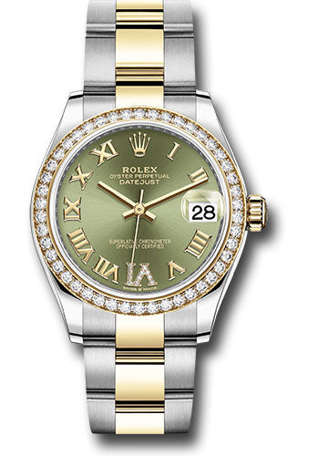 Rolex Steel and Yellow Gold Datejust 31 Watch - Diamond Bezel - Olive Green Diamond Roman Six Dial - Oyster Bracelet 278383RBR ogdr6o