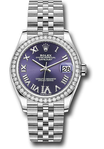 Rolex Steel and White Gold Datejust 31 Watch - Diamond Bezel - Aubergine Roman Diamond 6 Dial - Jubilee Bracelet 278384RBR aubdr6j