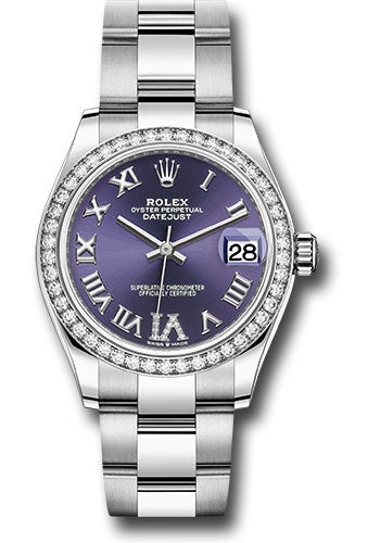 Rolex Steel and White Gold Datejust 31 Watch - Diamond Bezel - Aubergine Roman Diamond 6 Dial - Oyster Bracelet 278384RBR aubdr6o