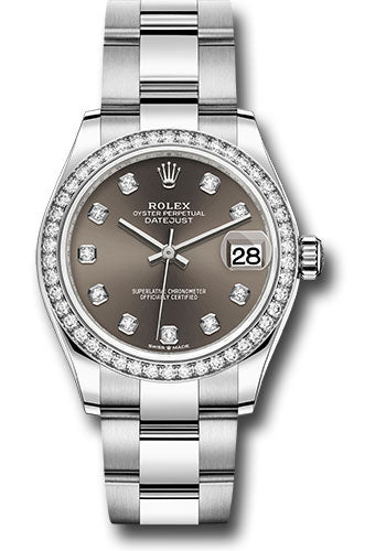 Rolex Steel and White Gold Datejust 31 Watch - Diamond Bezel - Dark Grey Diamond Dial - Oyster Bracelet 278384RBR dkgdo