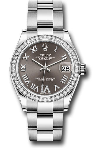 Rolex Steel and White Gold Datejust 31 Watch - Diamond Bezel - Dark Grey Roman Diamond 6 Dial - Oyster Bracelet 278384RBR dkgdr6o