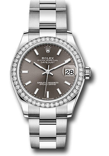 Rolex Steel and White Gold Datejust 31 Watch - Diamond Bezel - Dark Grey Index Dial - Oyster Bracelet 278384RBR dkgio