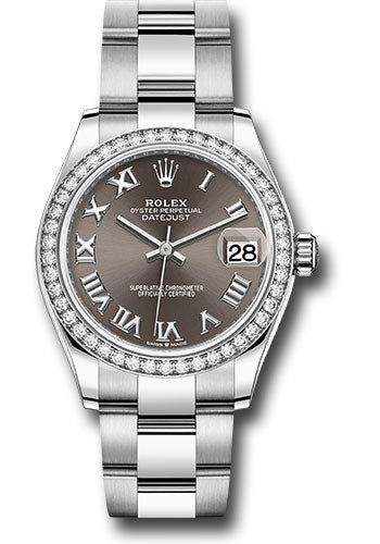 Rolex Steel and White Gold Datejust 31 Watch - Diamond Bezel - Dark Grey Roman Dial - Oyster Bracelet 278384RBR dkgro