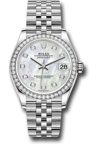 Rolex Steel and White Gold Datejust 31 Watch - Diamond Bezel - White Mother-Of-Pearl Diamond Dial - Jubilee Bracelet 278384RBR mdj