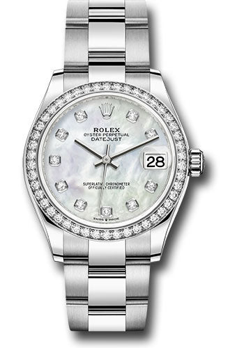 Rolex Steel and White Gold Datejust 31 Watch - Diamond Bezel - White Mother-Of-Pearl Diamond Dial - Oyster Bracelet 278384RBR mdo