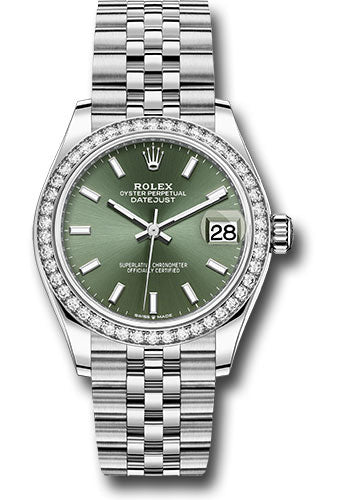 Rolex Steel and White Gold Datejust 31 Watch - Diamond Bezel - Mint Green Index Dial - Jubilee Bracelet 278384RBR mgij