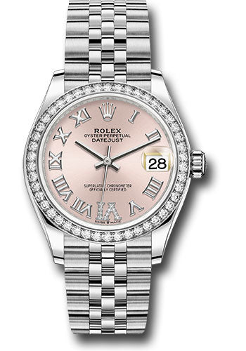 Rolex Steel and White Gold Datejust 31 Watch - Diamond Bezel - Pink Roman Diamond 6 Dial - Jubilee Bracelet 278384RBR pdr6j