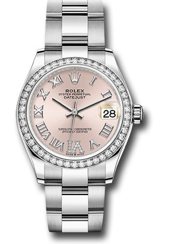 Rolex Steel and White Gold Datejust 31 Watch - Diamond Bezel - Pink Roman Diamond 6 Dial - Oyster Bracelet 278384RBR pdr6o