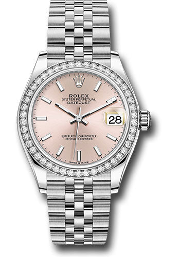 Rolex Steel and White Gold Datejust 31 Watch - Diamond Bezel - Pink Index Dial - Jubilee Bracelet 278384RBR pij