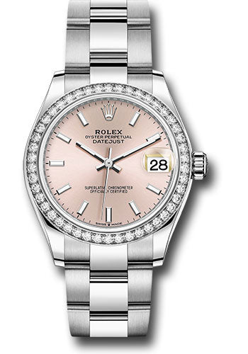 Rolex Steel and White Gold Datejust 31 Watch - Diamond Bezel - Pink Index Dial - Oyster Bracelet 278384RBR pio