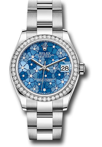 Rolex White Rolesor Datejust 31 Watch - Diamond Bezel - Azzurro Blue Floral Motif Diamond Dial - Oyster Bracelet 278384rbr azflomdo