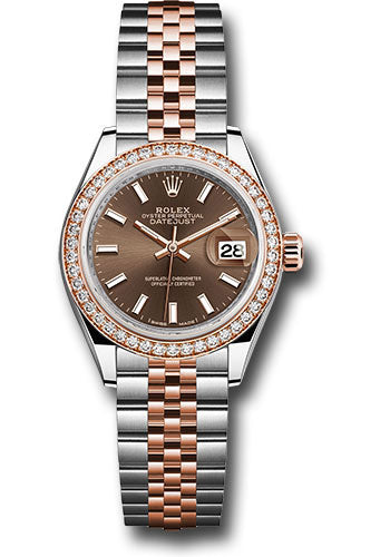 Rolex Steel and Everose Gold Rolesor Lady-Datejust 28 Watch - Diamond Bezel - Chocolate Index Dial - Jubilee Bracelet - 279381RBR choij