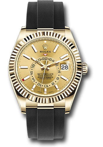 Rolex Yellow Gold Sky-Dweller Watch - Champagne Index Dial - Oysterflex Bracelet - 326238 chi