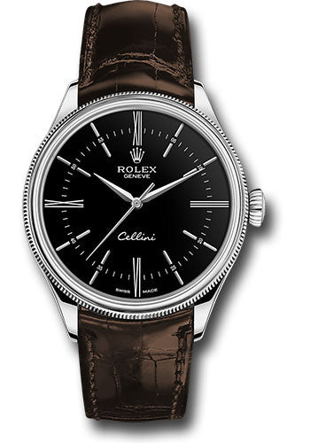 Rolex Rolex Cellini Time Watch - White Gold - Black Dial - Brown Leather Strap - 50509 bkbr