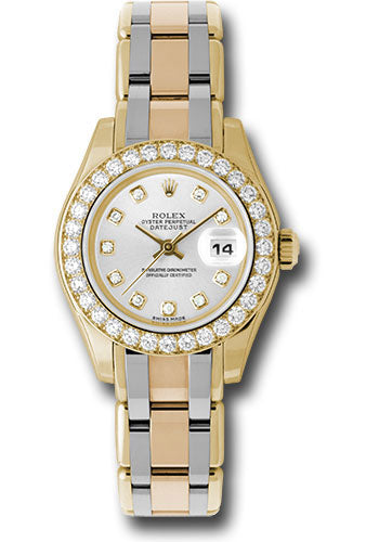 Rolex Yellow Gold Lady-Datejust Pearlmaster 29 Watch - 32 Diamond Bezel - Silver Diamond Dial - 80298bic sd