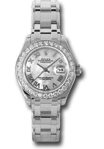 Rolex White Gold Lady-Datejust Pearlmaster 29 Watch - 32 Diamond Bezel - Mother-Of-Pearl Roman Dial - 80299 mr