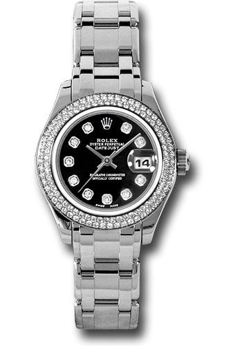 Rolex White Gold Lady-Datejust Pearlmaster 29 Watch - 116 Diamond Bezel - Black Diamond Dial - 80339 bkd