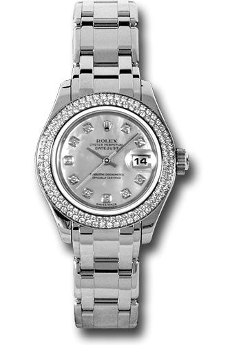 Rolex White Gold Lady-Datejust Pearlmaster 29 Watch - 116 Diamond Bezel - Mother-Of-Pearl Diamond Dial - 80339 md