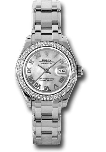 Rolex White Gold Lady-Datejust Pearlmaster 29 Watch - 116 Diamond Bezel - Mother-Of-Pearl Roman Dial - 80339 mr