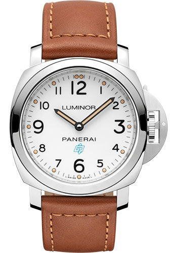 Panerai Luminor Base Logo - 44mm - Brushed Steel - Black Dial - Gold Calf Monte Carlo Strap - PAM00775 - Wrist NYC