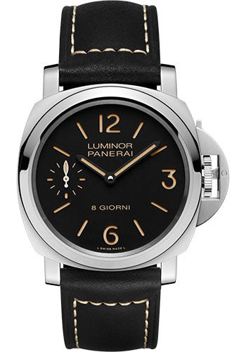 Panerai Luminor Base - 44mm - Polished Steel - Black Dial - Black Calf Ponte Vecchio Strap - PAM00915 - Wrist NYC