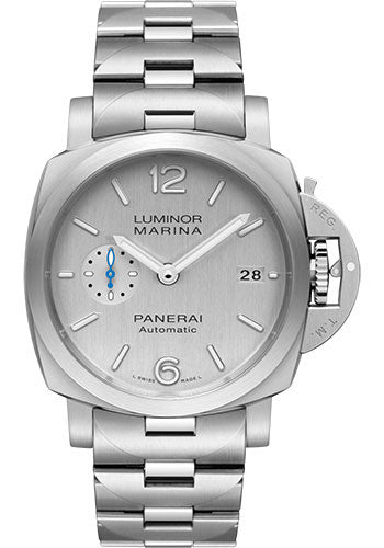 Panerai Luminor Marina - 42mm - Brushed Steel - Silver Vertical Brushed Dial - PAM00977 - Wrist NYC