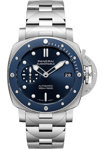 Panerai Submersible Blu Notte - 42mm Brushed Steel Case - Blue Sun-Brushed Dial - Steel Bracelet - PAM01068 - Wrist NYC