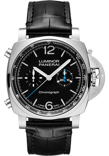 Panerai Luminor Chrono - 44mm Brushed Steel Case - Black Dial - PAM01109 - Wrist NYC