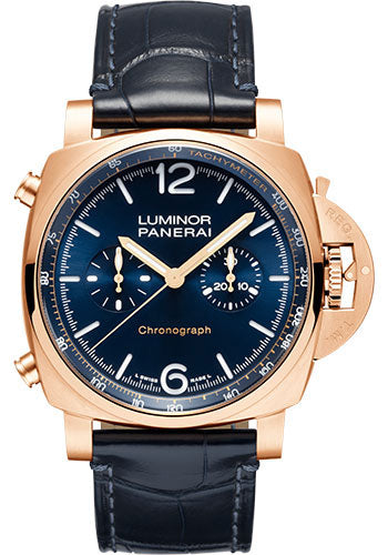 Panerai Luminor Chrono Goldtechª Blu Notte - 44mm Polished Goldtech Case - Blue Sun-Brushed Dial - PAM01111 - Wrist NYC