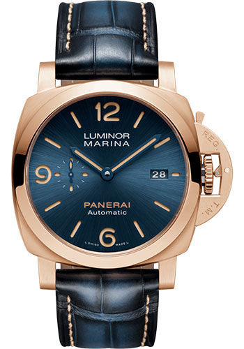 Panerai Luminor Marina Goldtechª - 44mm Brushed Panerai Goldtech Case - Blue Sun-Brushed Dial - PAM01114 - Wrist NYC