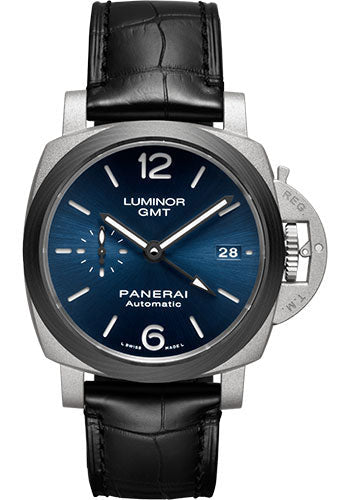 Panerai Luminor GMT - 42mm Sandblasted Titanium Case - Blue Sun-Brushed Dial - PAM01279 - Wrist NYC