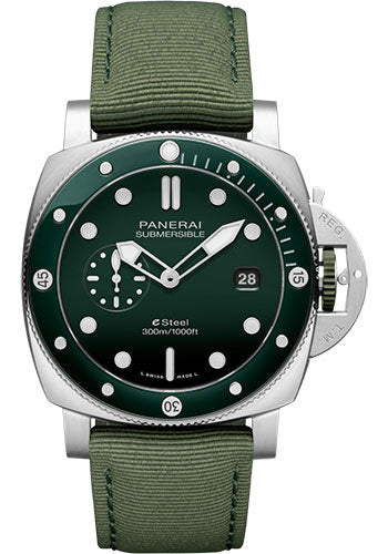 Panerai Submersible QuarantaQuattro eSteelª Verde Smeraldo - 44mm Brushed Esteel Case - Green Polished Gradient Dial - PAM01287 - Wrist NYC