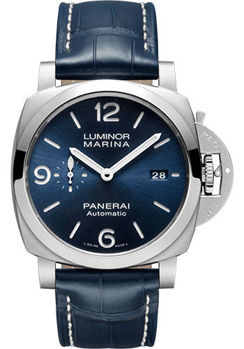 Panerai Luminor Marina - 44mm - Brushed Steel - Blue Sun-Brushed Dial - PAM01313 - Wrist NYC