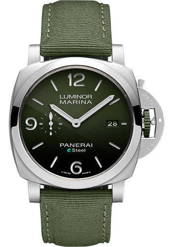 Panerai Luminor Marina eSteelª Verde Smeraldo - 44mm Brushed Esteel Case - Polished Green Gradient Esteelª Dial - PAM01356 - Wrist NYC