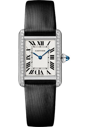 Cartier Tank Must Watch - 29.5 mm x 22 mm Steel Case - 40 Diamond Bezel - Silvered Dial - Interchangeable Black Brushed Calfskin Strap - W4TA0016