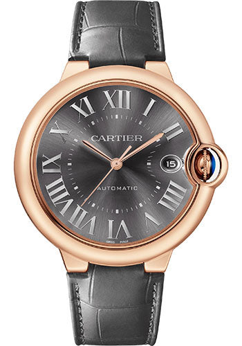 Cartier Ballon Bleu de Cartier Watch - 40 mm Rose Gold Case - Dark Gray Sunray-Brushed Dial - Interchangeable Gray Leather Strap - WGBB0050