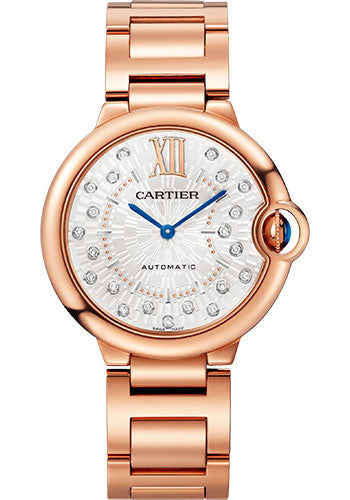 Cartier Ballon Bleu de Cartier Watch - 36 mm Rose Gold Case - Matt Silvered Stamped Sunray Diamond Dial - Bracelet - WGBB0055