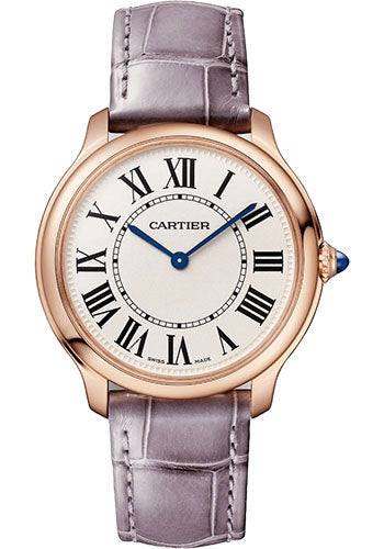 Cartier Ronde Louis Cartier Watch - 36 mm Rose Gold Case - Sandblasted Beige Dial - Purple Alligator Strap - WGRN0012