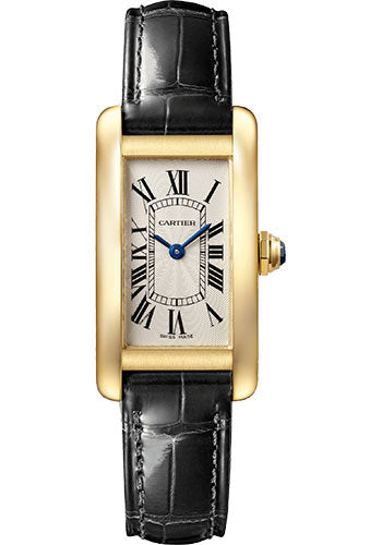 Cartier Tank AmŽricaine Watch - 34.80 mm x 19.00 mm Yellow Gold Case - Silver Dial - Black Leather Strap - WGTA0039