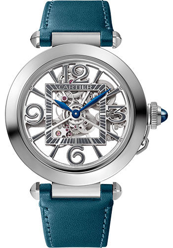 Cartier Pasha de Cartier Watch - 41 mm Steel Case - Skeleton Dial - Bracelet and Second Smooth Blue Calfskin Strap - WHPA0009