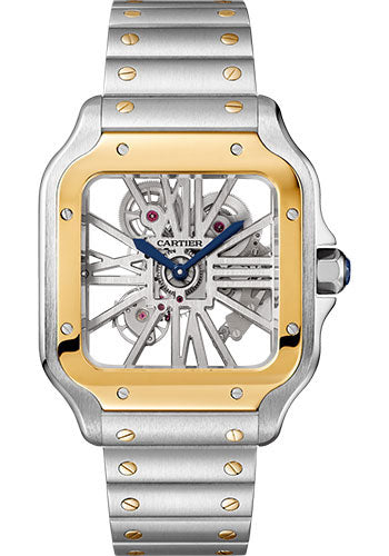 Cartier Santos de Cartier Watch - 39.8 mm Steel Case - Skeleton Dial - Veal Leather Bracelet - WHSA0019