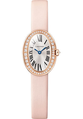 Cartier Baignoire Watch - 25.3 mm x 20.79 mm Rose Gold Diamond Case - Light Pink Brushed Calfskin Strap - WJBA0025