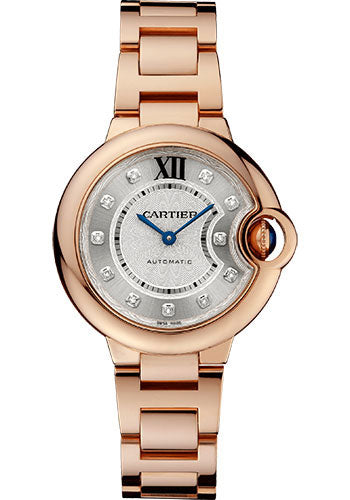 Cartier Ballon Bleu de Cartier Watch - 33 mm Rose Gold Case - Silver Diamond Dial - Interchangeable Bracelet - WJBB0062