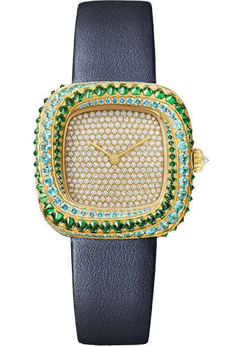 Cartier Coussin de Cartier Watch - 30.4 x 31.1 mm Yellow Gold Case - Yellow Gold Diamond Dial - Blue Calfskin Strap - WJCS0009