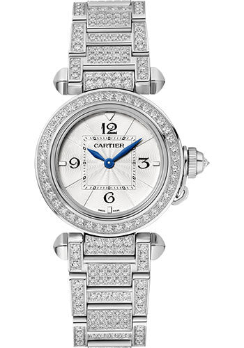 Cartier Pasha de Cartier Watch - 30 mm White Gold Case - Opaline Dial - Diamond Bracelet - WJPA0019