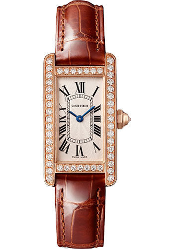 Cartier Tank AmŽricaine Watch - 34.80 mm x 19.00 mm Rose Gold Case - Silver Dial - Brown Leather Strap - WJTA0028