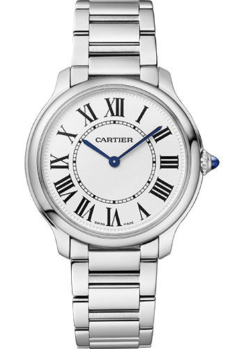 Cartier Ronde Must de Cartier Watch - 36 mm Steel Case - Sandblasted Silver Dial - Steel Strap - WSRN0034