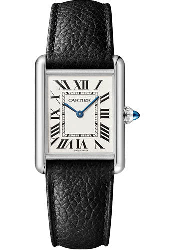 Cartier Tank Must Watch - 33.7 mm x 25.5 mm Steel Case - Silvered Dial - Interchangeable Black Grained Calfskin Strap - WSTA0041