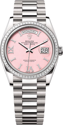 Rolex Day-Date 36 36mm Pink Opal Diamond-Set Dial Diamond-Set Bezel President Bracelet - 128399TBR